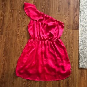 BCBG Hot Pink One Shoulder Ruffle Formal Dress